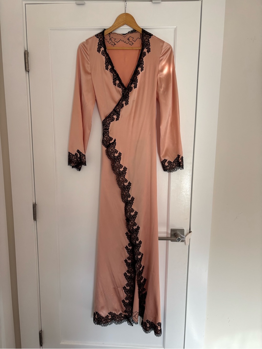 Agent Provocateur Blush Pink Robe with Black Lace Silk